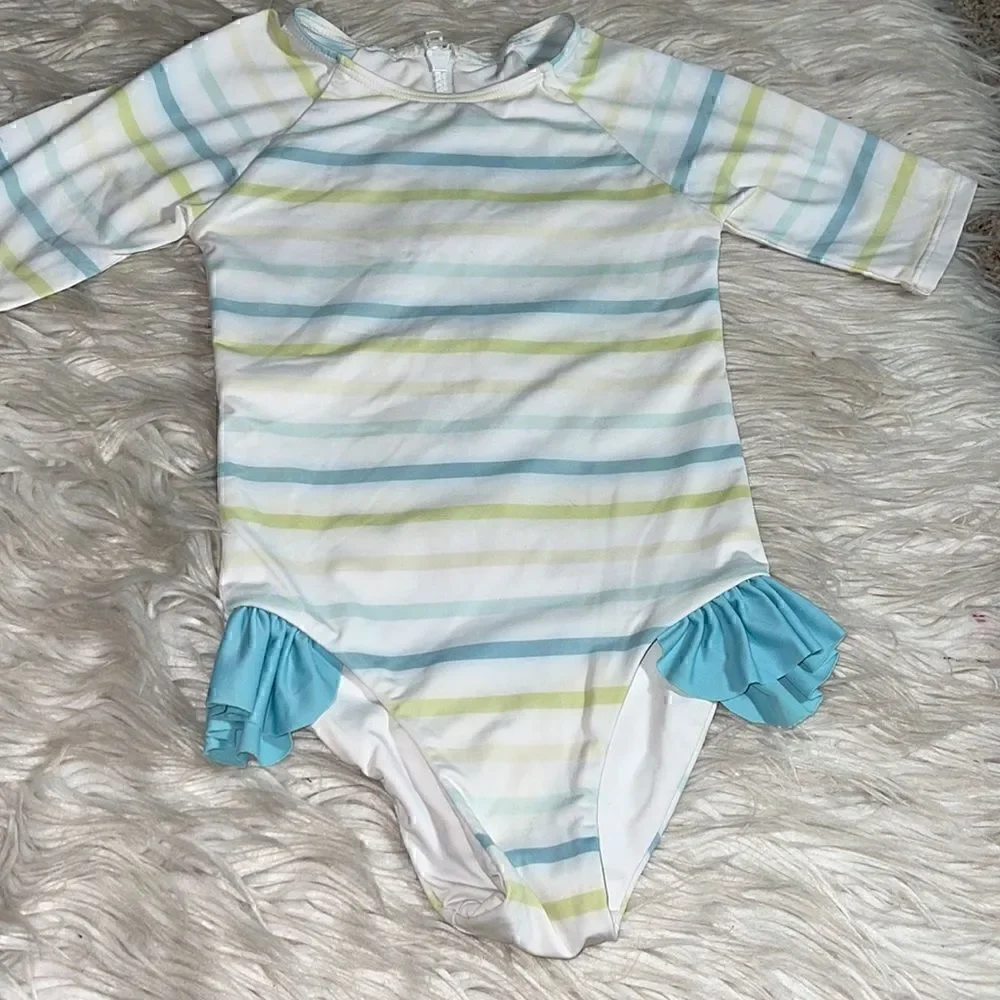 ‎SugarFoot swim girls 3/4 sleeve ruffle one piece buttery Soft Italian fabric